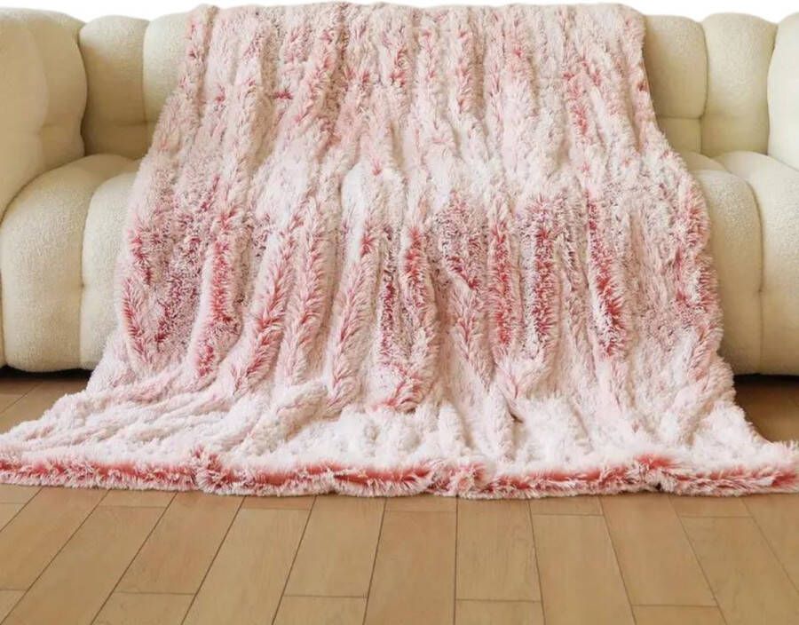 Livano Plaid Dekentje Pluche Wollen Fleece Deken Knuffeldeken Bank Deken Licht Roze 160x200cm