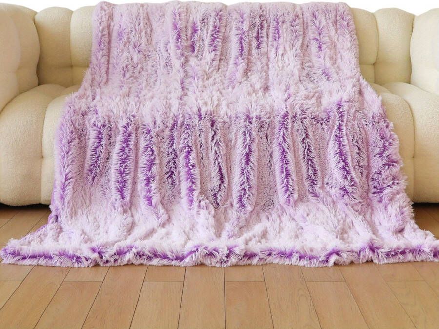 Livano Plaid Dekentje Pluche Wollen Fleece Deken Knuffeldeken Bank Deken Paars 130x160cm