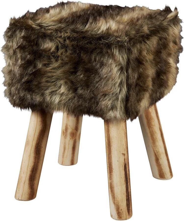 Livarno home Kruk Bont Vierkant 30 x 30 x 40cm Max 110kg Imitatiebont Grenenhout