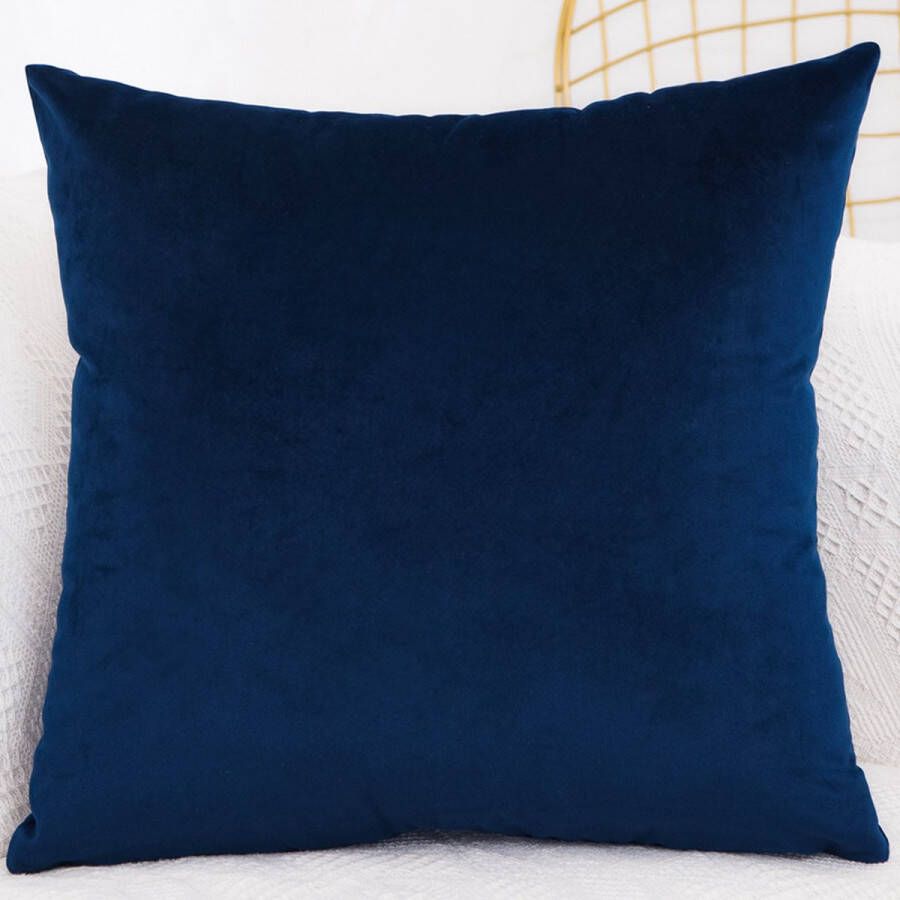 LiveOnce 2x kussenhoezen Milan Royal Blauw 45x45cm velours vierkant interieur sierkussen hoes voor bank of op bed helder effen kleuren kussentjes hoezen hoge kwaliteit 91gr