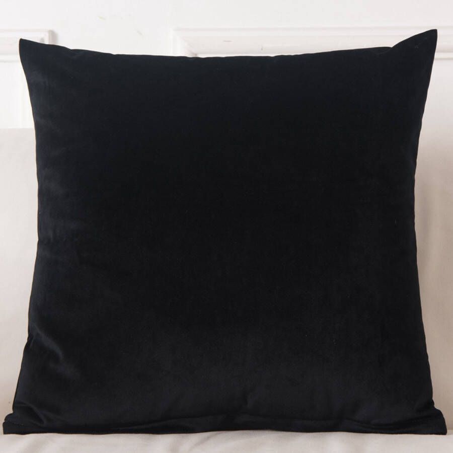 LiveOnce interieur kussen Bilbao Zwart Hoge Kwaliteit Effen Vierkant Sierkussen voor Bank of Bed Heldere Kleur Kussentjes 45x45cm velours 640gr
