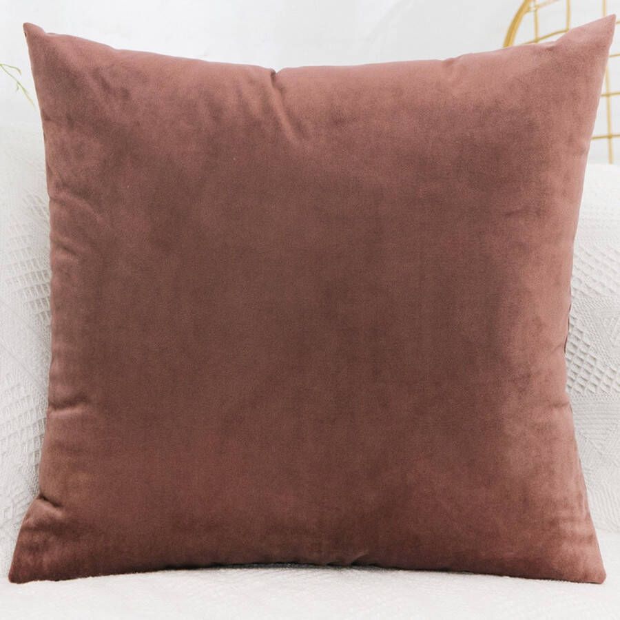 LiveOnce interieur kussen Cantania Middel Bruin Hoge Kwaliteit Effen Vierkant Sierkussen voor Bank of Bed Heldere Kleur Kussentjes 45x45cm velours 640gr