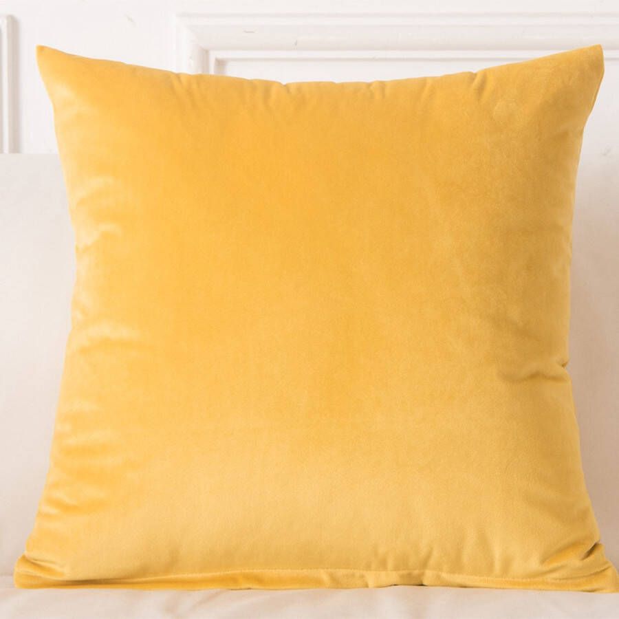 LiveOnce interieur kussen Las Palmas Goud Geel Hoge Kwaliteit Effen Vierkant Sierkussen voor Bank of Bed Heldere Kleur Kussentjes 45x45cm velours 640gr