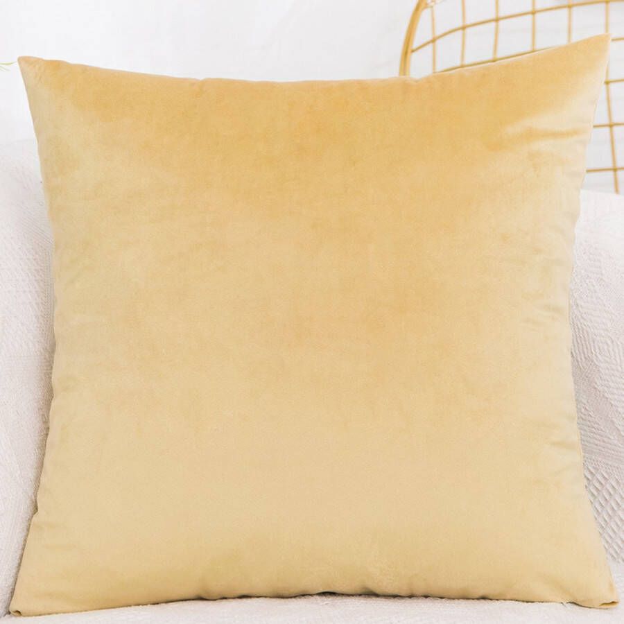 LiveOnce interieur kussen Málaga Creme Geel Hoge Kwaliteit Effen Vierkant Sierkussen voor Bank of Bed Heldere Kleur Kussentjes 45x45cm velours 640gr