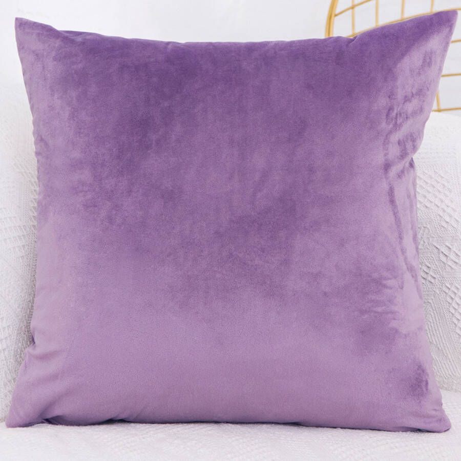 LiveOnce Interieur Kussen Murcia Violet Vierkant Effen Vierkant Sierkussen voor Bank of Bed Heldere Kleur Kussentjes 45x45cm Velours 640gr Hoge Kwaliteit