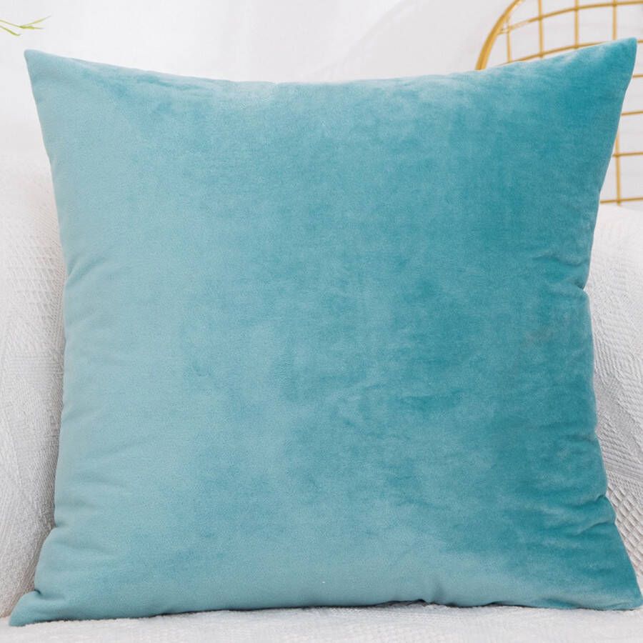 LiveOnce interieur kussen Palermo Aqua Turquoise Hoge Kwaliteit Effen Vierkant Sierkussen voor Bank of Bed Heldere Kleur Kussentjes 45x45cm velours 640gr