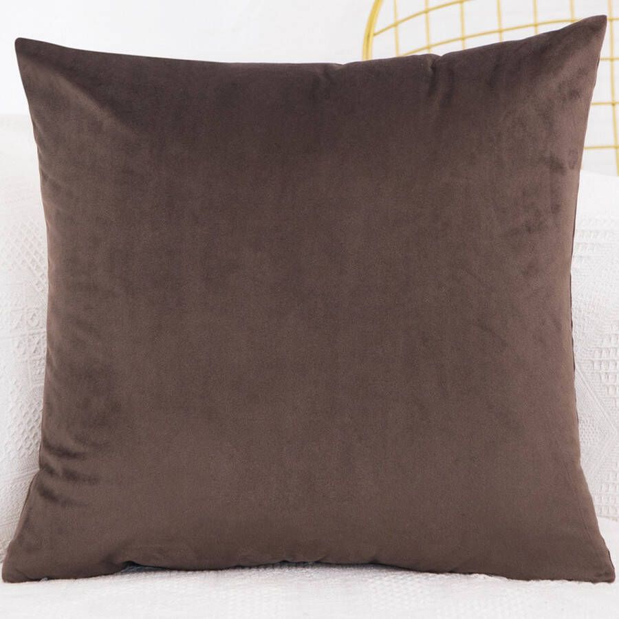LiveOnce interieur kussen Seville Bruin Hoge Kwaliteit Effen Vierkant Sierkussen voor Bank of Bed Heldere Kleur Kussentjes 45x45cm velours 640gr