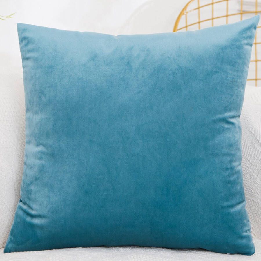 LiveOnce interieur kussen Valencia Baby Blauw Hoge Kwaliteit Effen Vierkant Sierkussen voor Bank of Bed Heldere Kleur Kussentjes 45x45cm velours 640gr