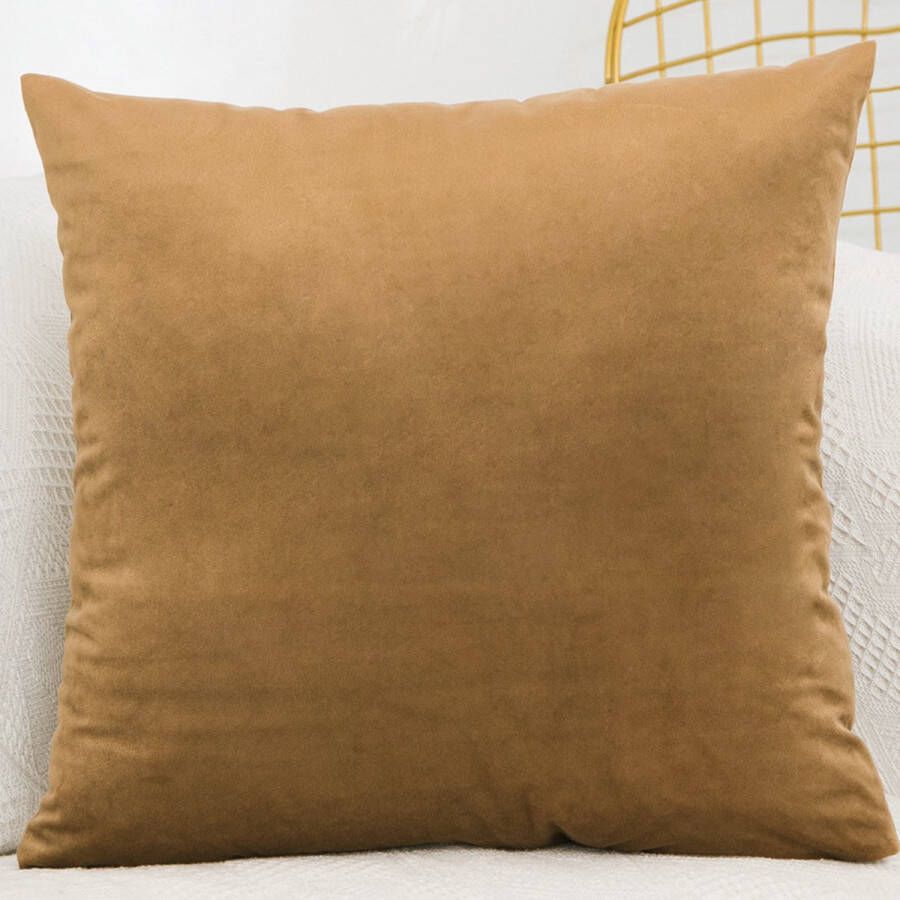 LiveOnce interieur kussen Zaragosa Goud Bruin Hoge Kwaliteit Effen Vierkant Sierkussen voor Bank of Bed Heldere Kleur Kussentjes 45x45cm velours 640gr