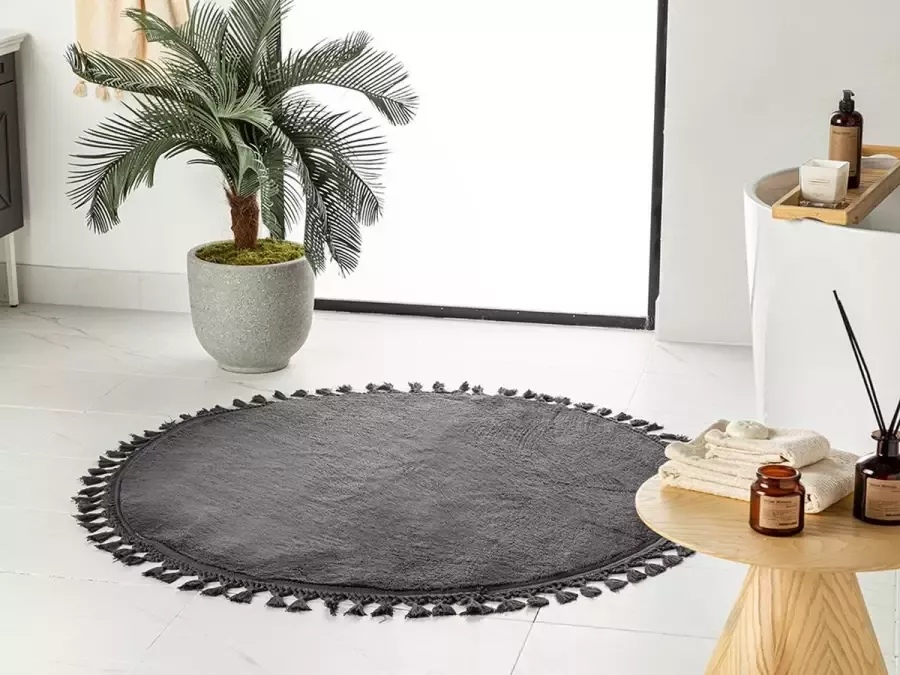 Livettti.NL Livetti Poffy Pluche Tapijt Mat Vloerkleed Rond 120 cm Antraciet