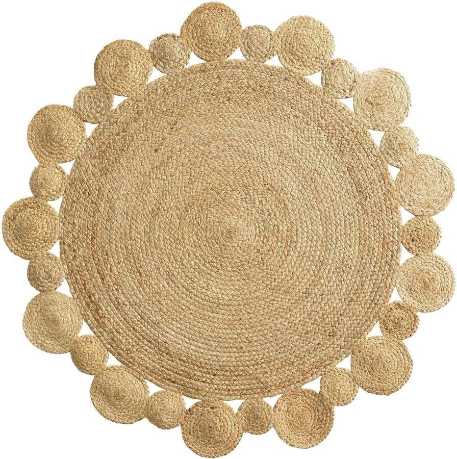 Livettti.NL Livetti VloerKleed Rond Mat 120cm Jute Hemstitcht Cordou
