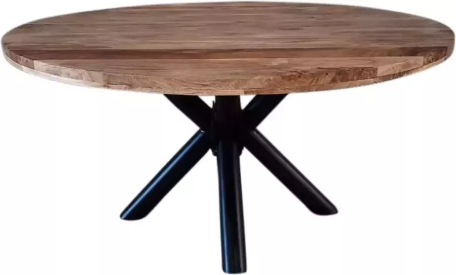 Livin24 Industriële eettafel rond Memphis mangohout Ø130 cm.