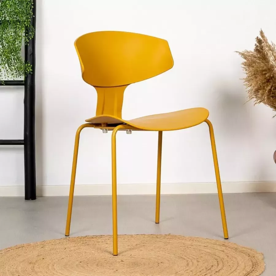 Livin24 Scandinavische eetkamerstoel Mara geel Kunststof stoel met rugleuning Eetkamerstoel geel - Foto 1