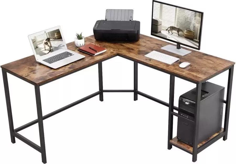 Living Nine Hoekbureau Groot bureau Computerbureau Industrieel Vintage Hout Metaal Lvormig 135x135x75