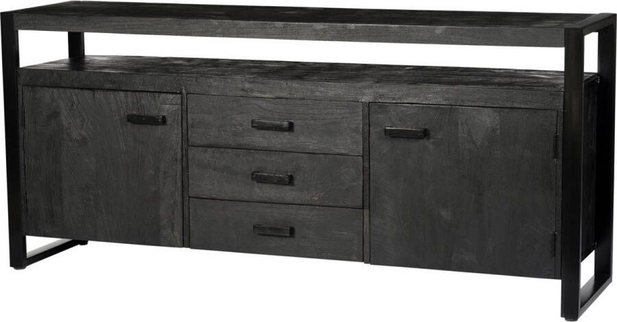 Livingfurn Dressoir Norris Mangohout en staal 180 cm Zwart - Foto 1