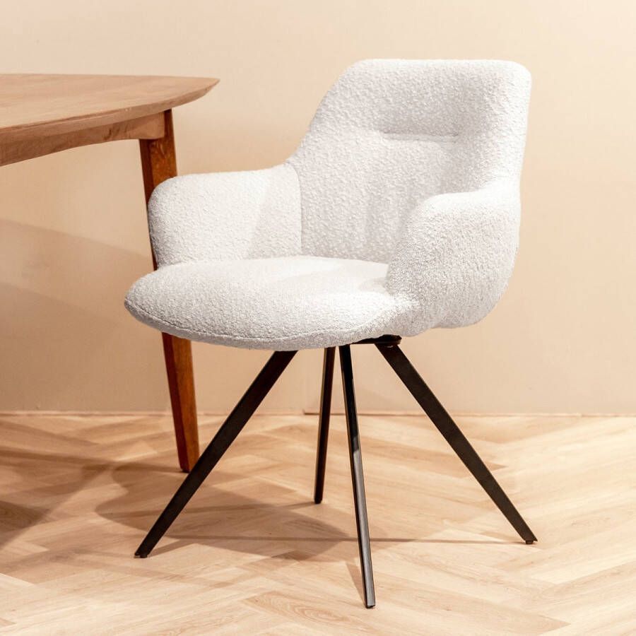 Livingfurn Eetkamerstoel Doreen Wit Bouclé