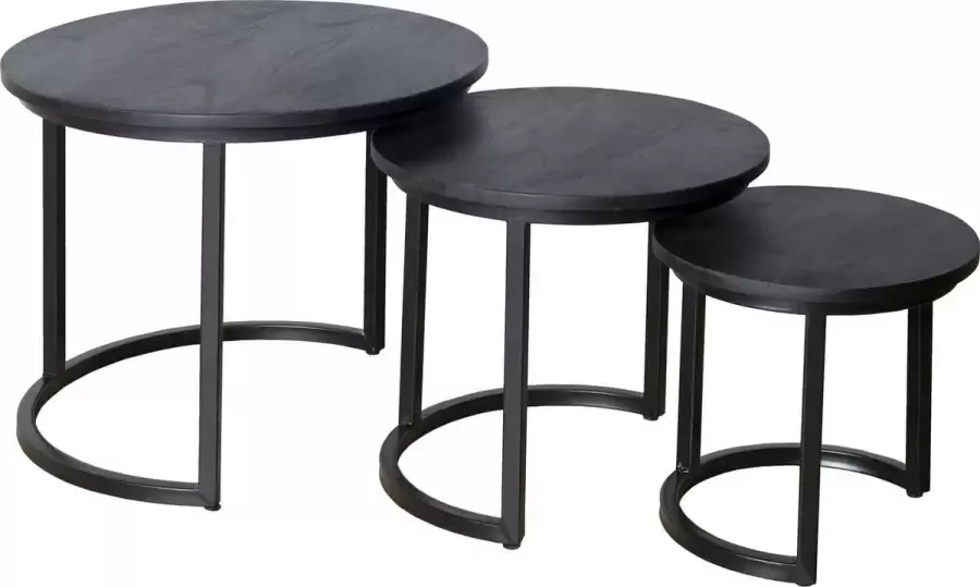 Livingfurn Kala salontafel set van 3 zwart hout met staal