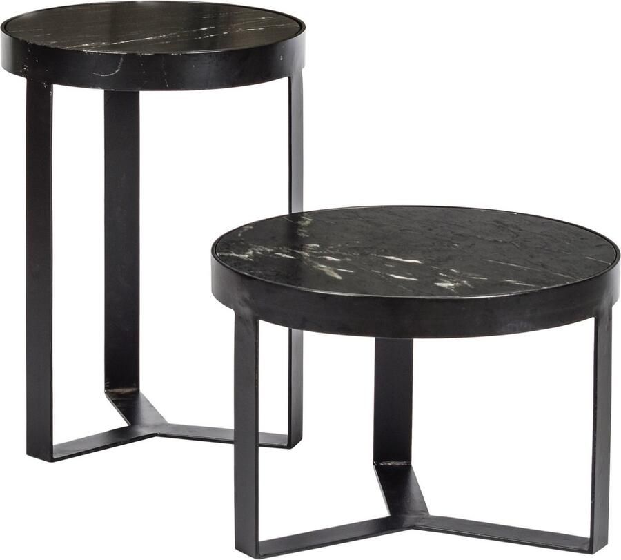 Livingfurn Bijzettafel Glennis Marmer en staal Zwart Rond