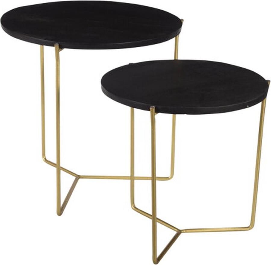 Livingfurn Bijzettafel Mason Zwart Brass 52x52x53 Mangohout