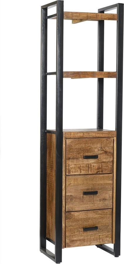 Livingfurn Boekenkasten Nairobi 3 laden 200cm Mangohout