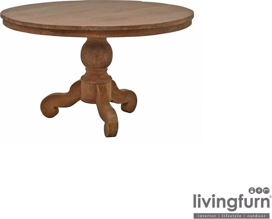 Livingfurn D Eetkamertafel DK Rond Teak Hout Klassieke Poot 120 cm