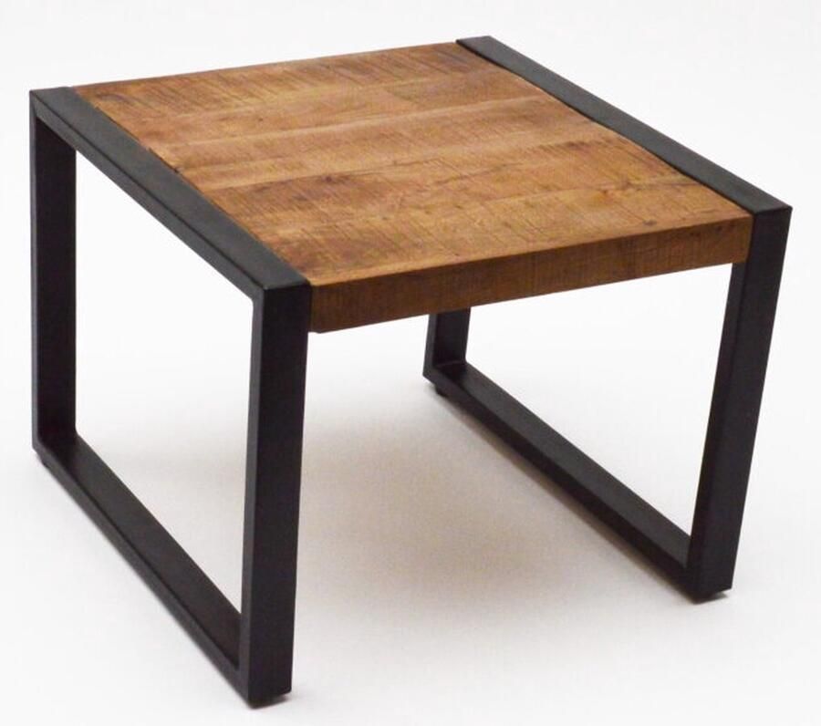 Livingfurn Bijzettafel Strong Mangohout en staal 60 x 60cm Bruin Vierkant