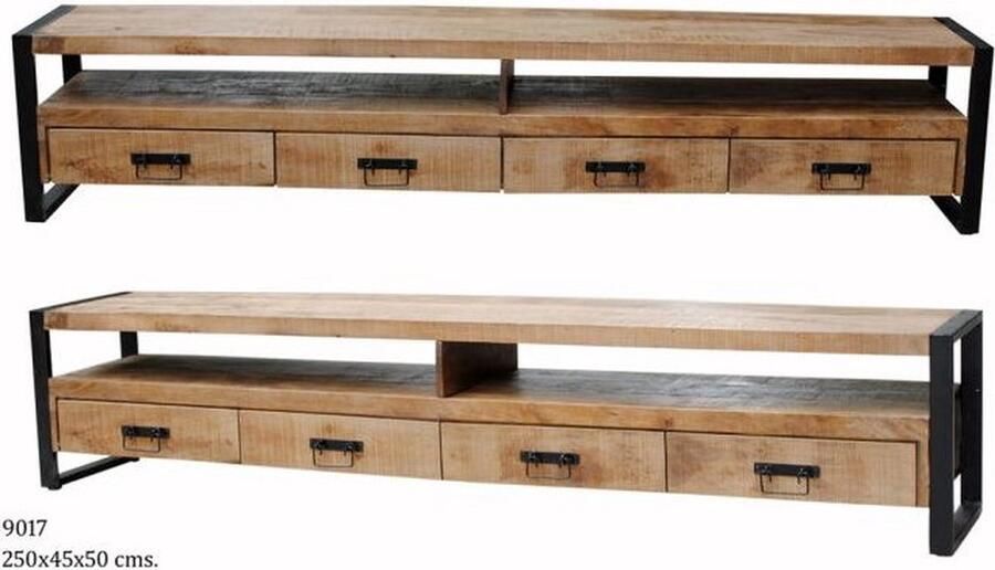 Livingfurn D TV Meubel Strong 220cm Mangohout Gecoat Staal