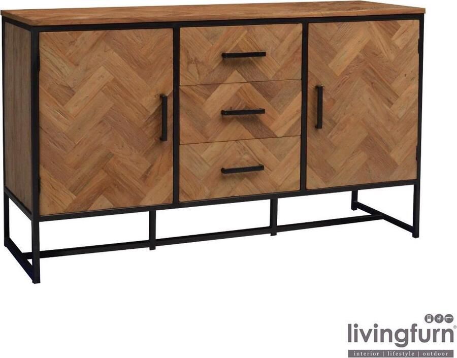Livingfurn Dressoir Accent Visgraat Teak en staal 145cm Hout - Foto 2
