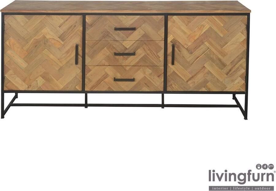 Livingfurn Dressoir Accent Visgraat Teak en staal 180cm Bruin - Foto 2