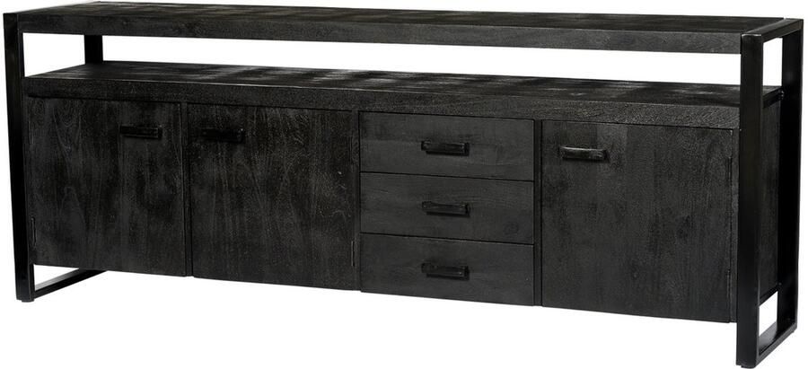 Livingfurn Dressoir Norris Mangohout en staal 210 cm Zwart