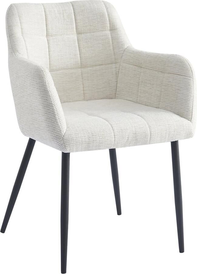 Livingfurn Eetkamerstoel Zandkleur Set Van 2 Metaal & Stof 61x61x85 cm Eetkamerstoel Bronco