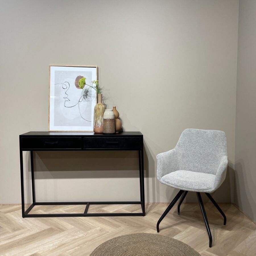 Livingfurn D Eetkamertafel Duke Sneak Naturel Grijs Stof Set van 2
