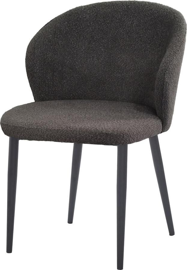 Livingfurn Eetkamerstoel Laura Boucle Antraciet Stof Set van 2 - Foto 2