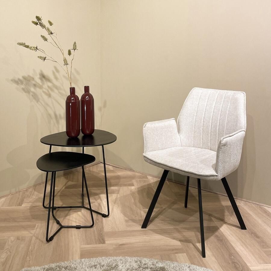 Livingfurn Eetkamerstoel Louise Beige Stof Gecoat Staal 1 stuk