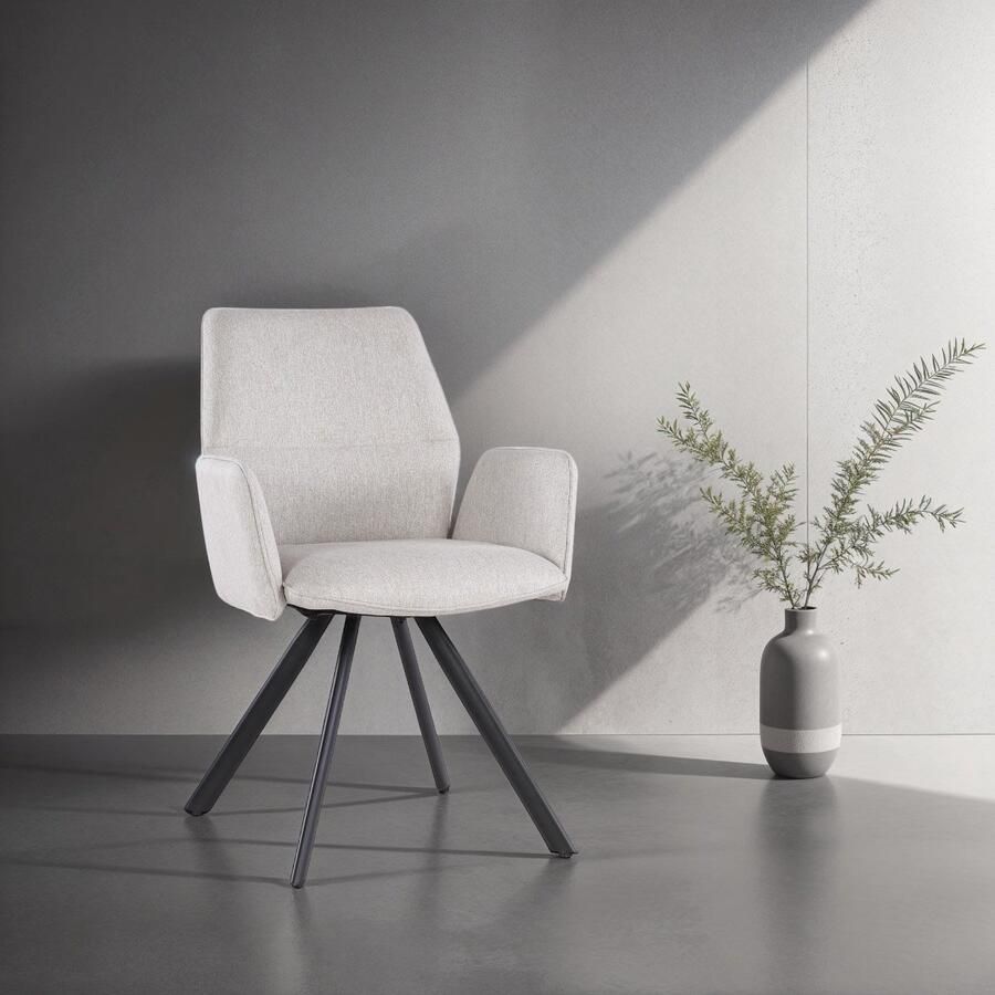 Livingfurn Eetkamerstoel Stof Beige 58x58x86cm Draaibaar Zitdiepte 44cm Set van 2