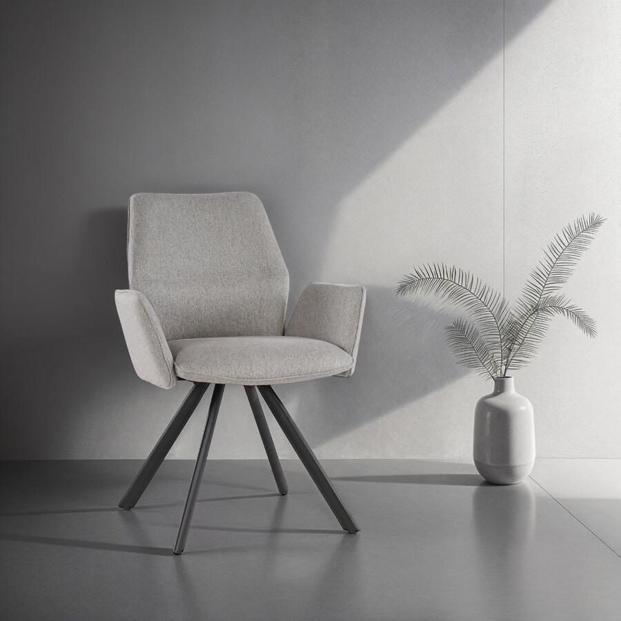 Livingfurn Eetkamerstoel Stof Taupe 58x58x86cm Draaibaar Zitdiepte 44cm Set van 2