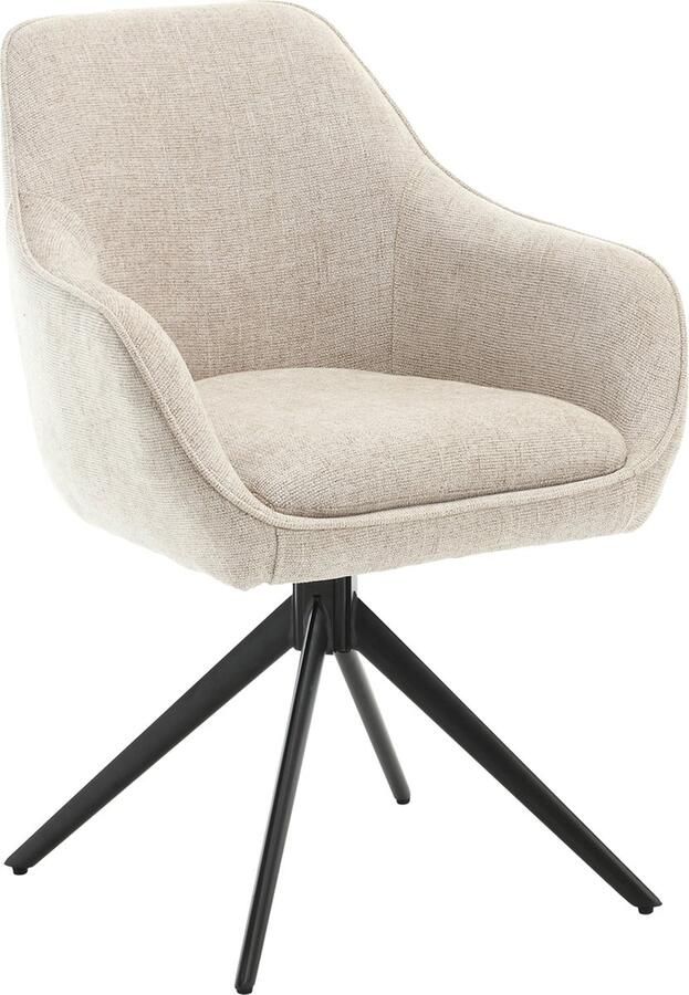 Livingfurn Draaibare Eetkamerstoel Thomas Stof met handgreep Beige