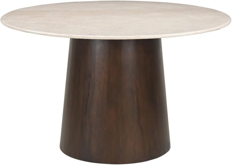 Brix Ronde Eettafel Bottecino Marmer en mangohout 130cm Beige