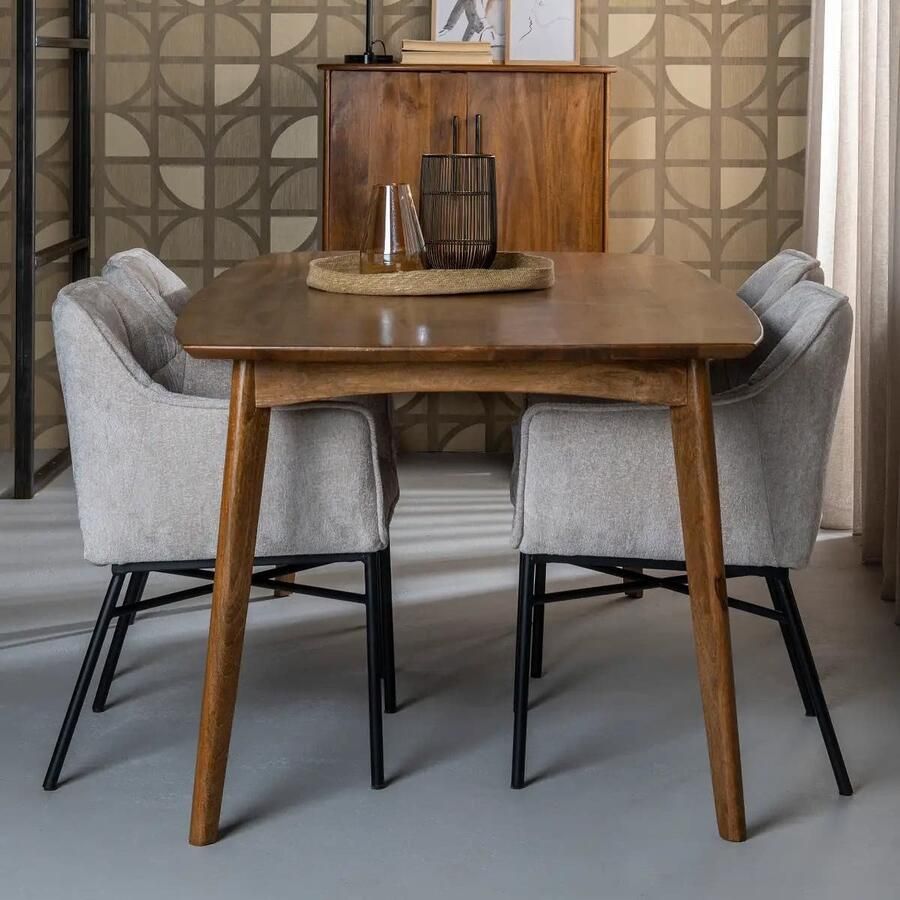 Livingfurn Eetkamertafel Elias 180cm Klassieke eettafel Mangohout Bruin