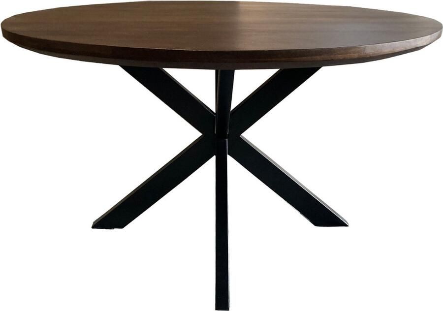 Livingfurn Eetkamertafel Jesper Round Brown 120cm Mangohout Gecoat Staal