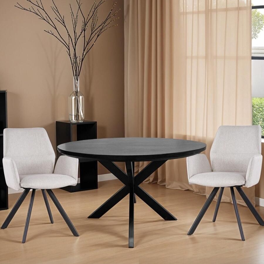 Livingfurn Ronde Eettafel Jesper Mangohout 120cm Zwart