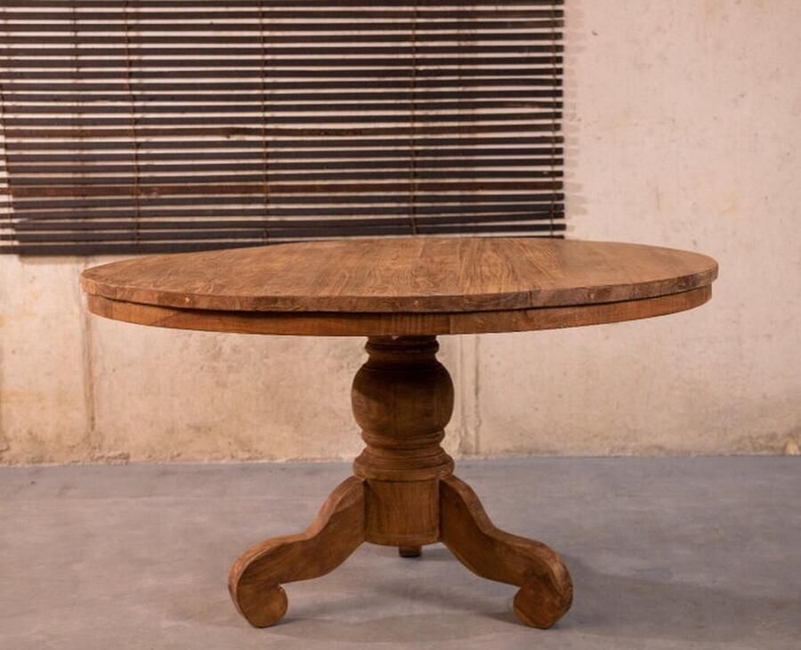 Livingfurn Eetkamertafel Rond Klassieke Poot Teakhout 130 cm