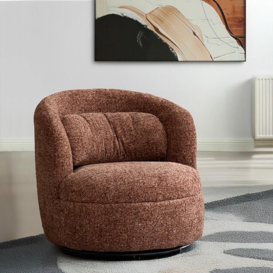 Livingfurn Fauteuil Rood Stof|Staal Draaibaar 85x84x76cm Britt - Foto 2