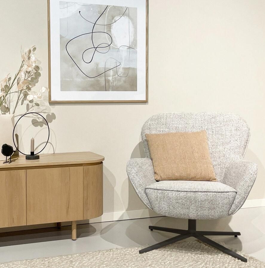 Livingfurn Fauteuil Sven Beige Stof Draaibaar - Foto 2