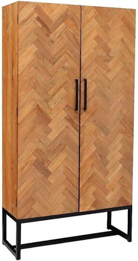 Livingfurn Opbergkast Accent Visgraat Teak en staal 200 x 105cm Hout