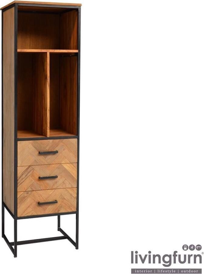 Livingfurn Opbergkast Accent Visgraat Teak en staal 200 x 55cm Hout - Foto 2