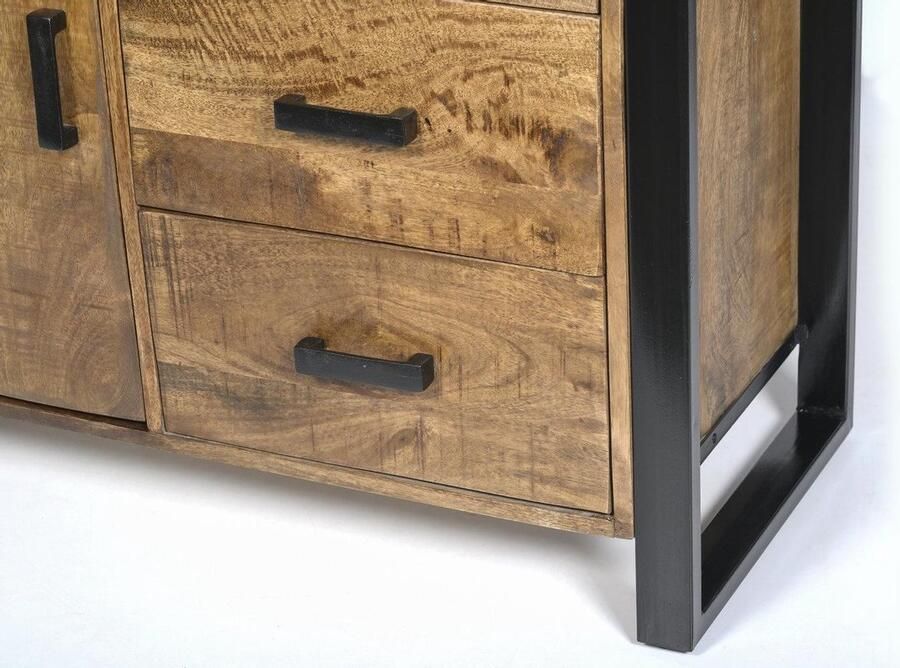 Livingfurn Kabinetkast Nairobi 43x100x150 Mangohout en Gecoat Staal