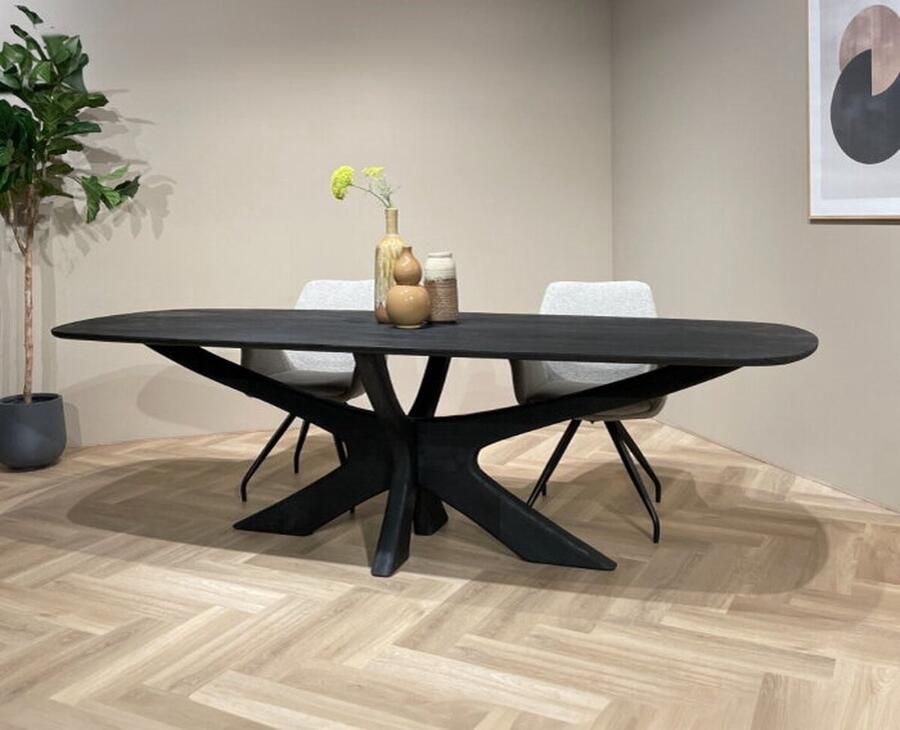 Brix Deens Ovale Eettafel Montreaux Mangohout 220 x 100cm Zwart Ovaal - Foto 2