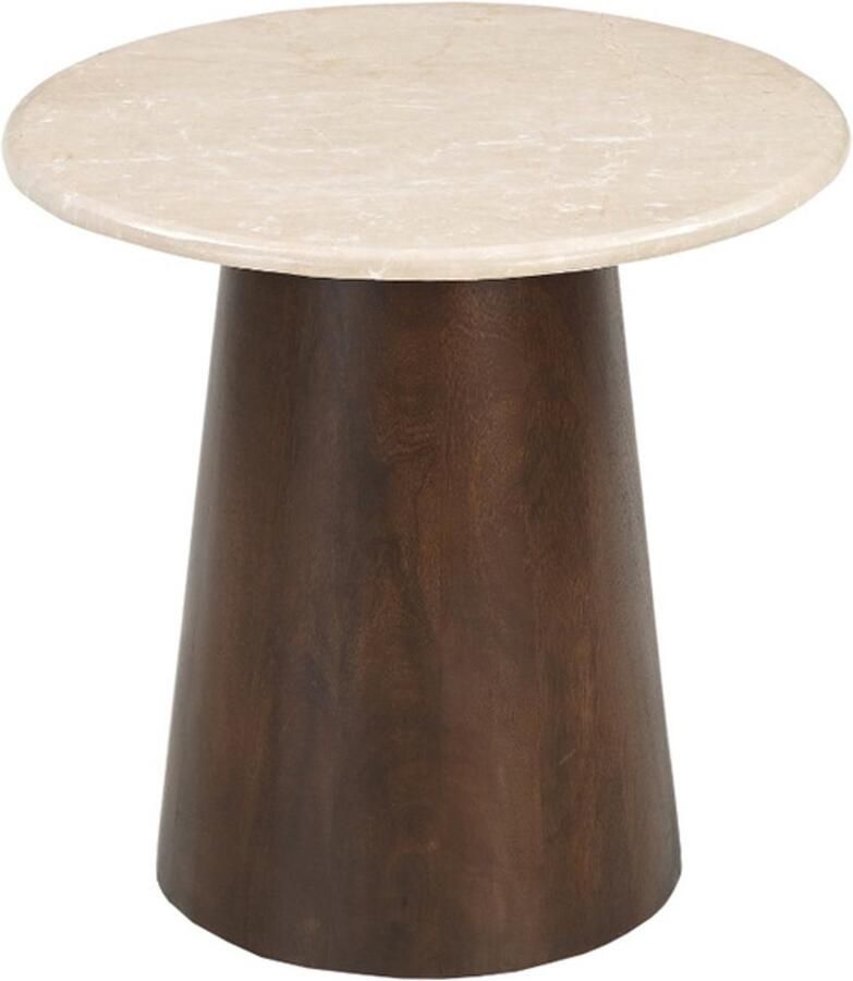 Brix Ronde Bijzettafel Bottecino Marmer en mangohout 45cm Beige