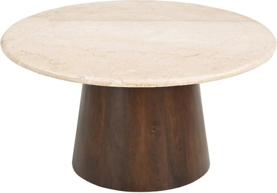 Brix Ronde Salontafel Bottecino Marmer en mangohout 75cm Beige